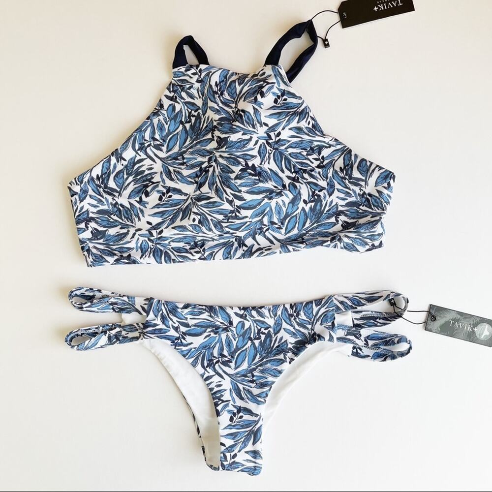 TAVIK Paradise Sea Blue Halter Cheeky Bikini Swim Set